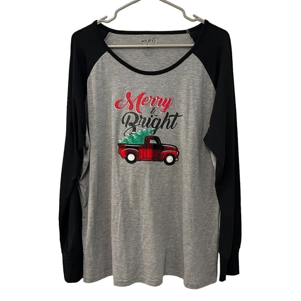 Holiday Fam Jams Sleepwear Pajama Shirt Sz. 2X Christmas Fuzzy Truck #O1415